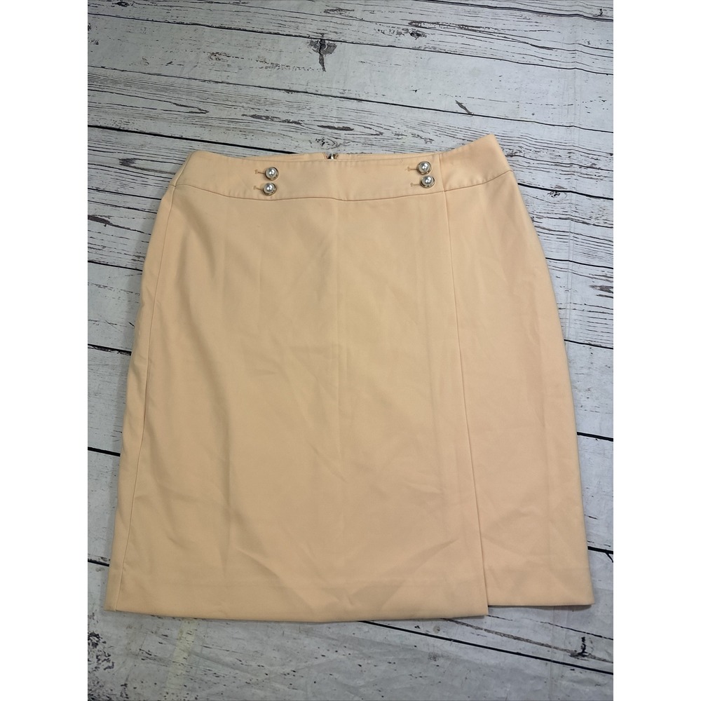 Calvin Klein Skirt 14 Peach Pearl Accent Buttons Knee Length Straight Pencil